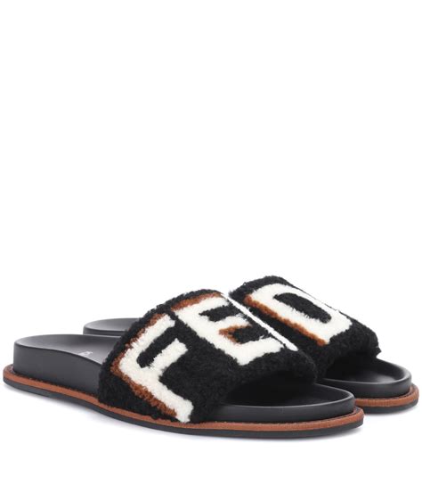 fox fur slides fendi|Slides & Sandals .